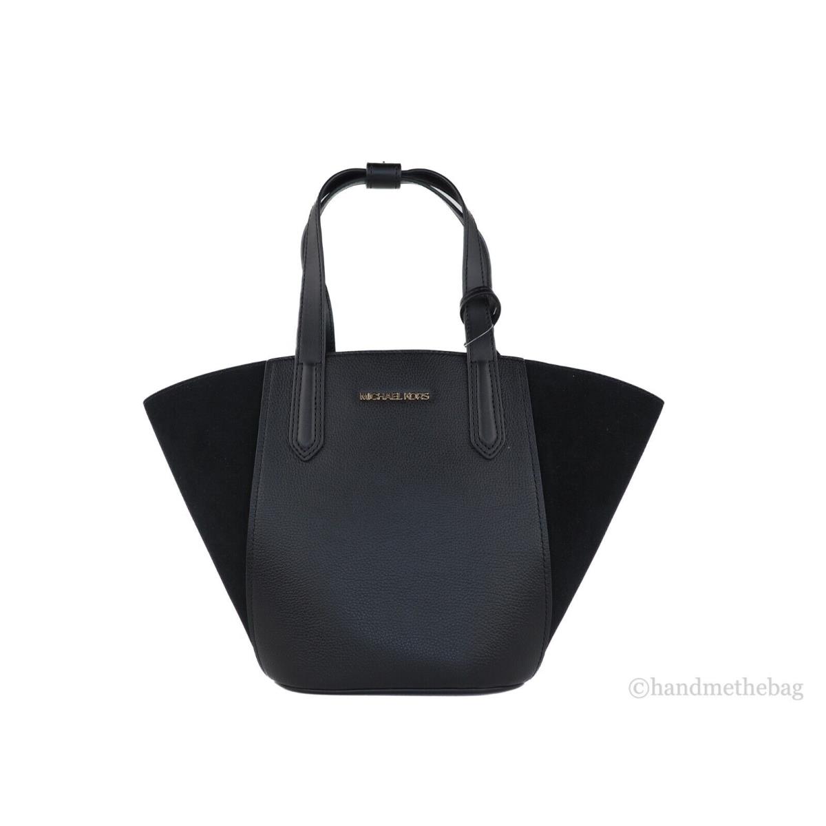 Michael Kors Portia Small Solid Black Pebbled Leather and Suede Tote Bag Handbag