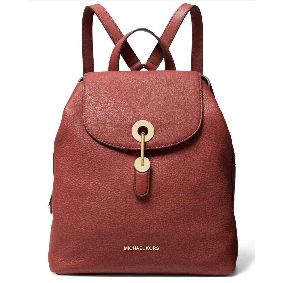 Michael Kors Medium Raven Terracotta Pebble Leather Backpack Gold Hardware