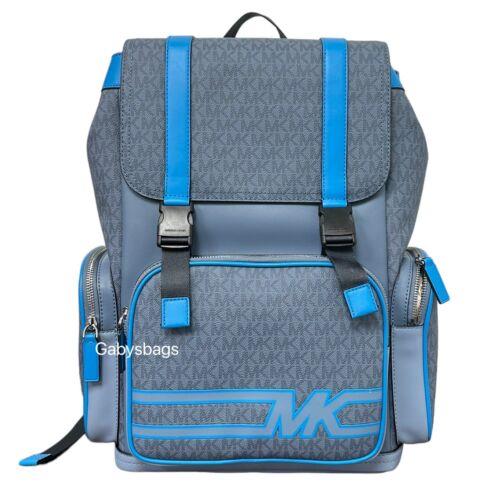 Michael Kors Cooper Denim Blue Utility Rucksack Flap Pocket Large Backpack - Blue Denim