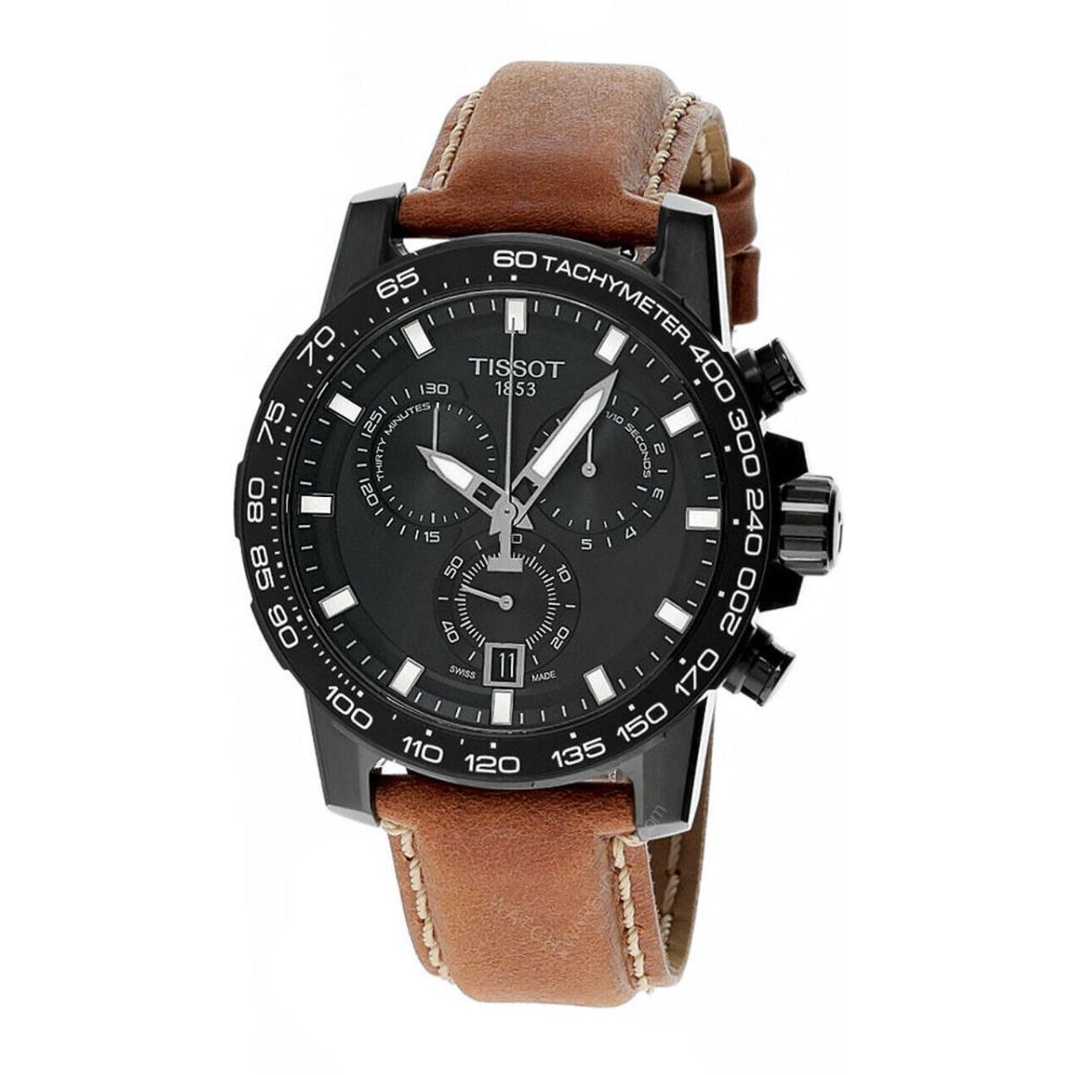 Tissot Supersport Chrono Quartz 45.5MM Leather Men`s Watch T125.617.36.051.01 - Dial: Black, Band: Beige, Bezel: Black