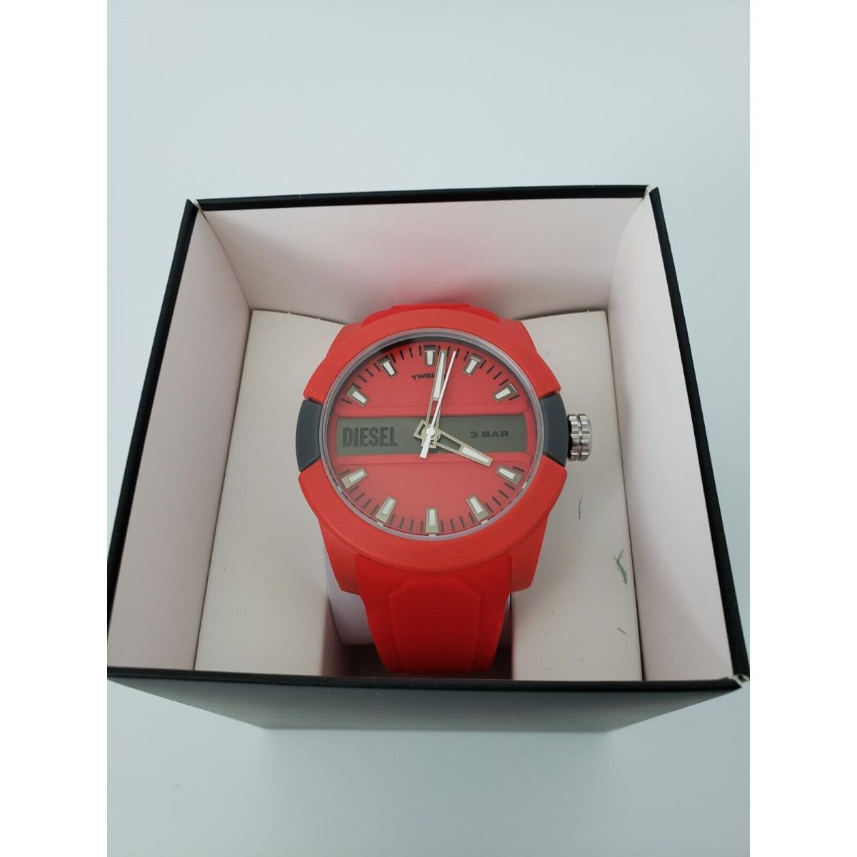 Diesel Men`s Double Up Three-hand Red Silicone Watch DZ1980