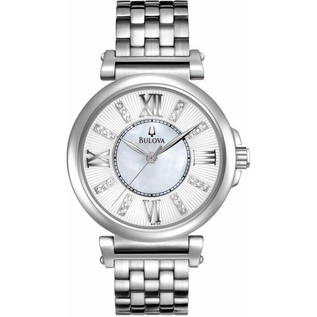 Bulova 96P134 Silver Tone Diamond White Mother of Pearl Dial Womens Dress Watch