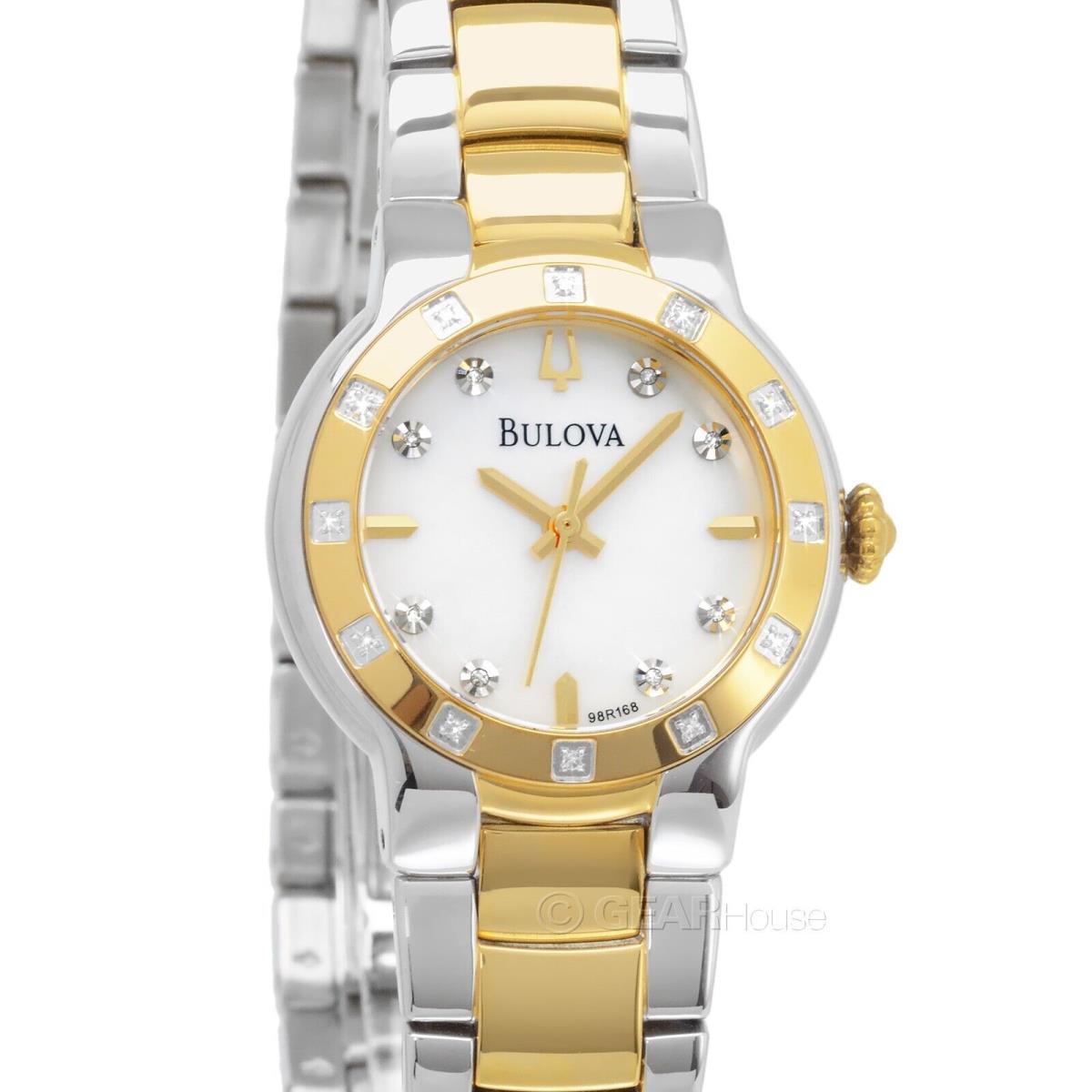 Bulova Womens 20 Diamonds Dress Watch White Mop Dial Two Tone Gold Silver Band