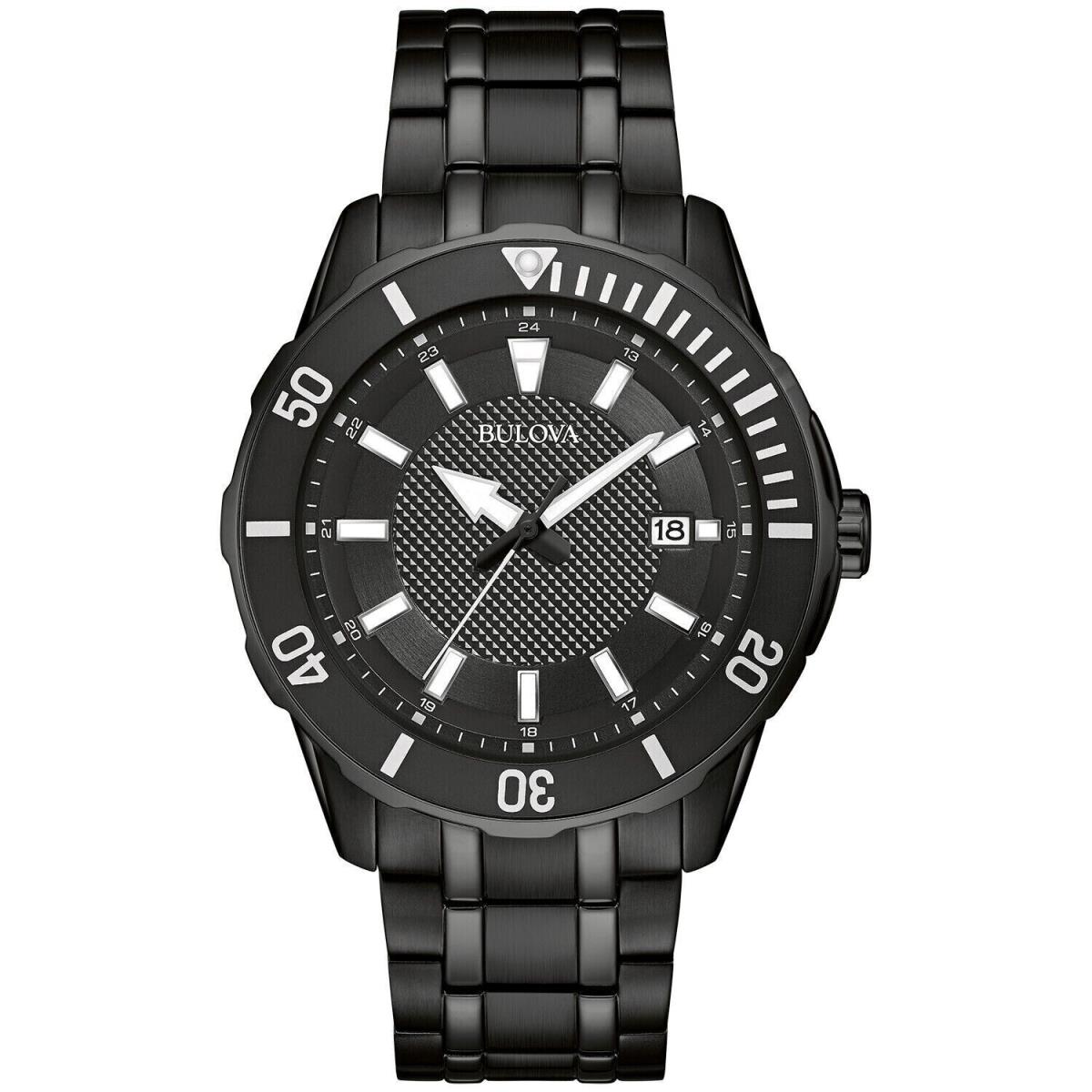 Bulova Men`s Quartz Black Stainless Steel Calendar Sport Watch 43MM 98B361