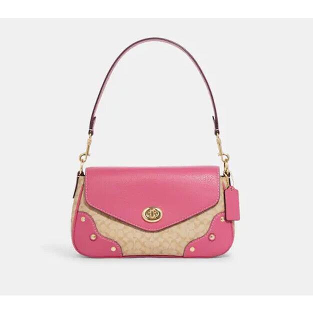 Coach Light Khaki and Petunia Pink Signature Millie Shoulder Bag