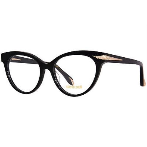 Roberto Cavalli VRC018 0700 Eyeglasses Frame Women`s Black Full Rim Cat Eye 54mm