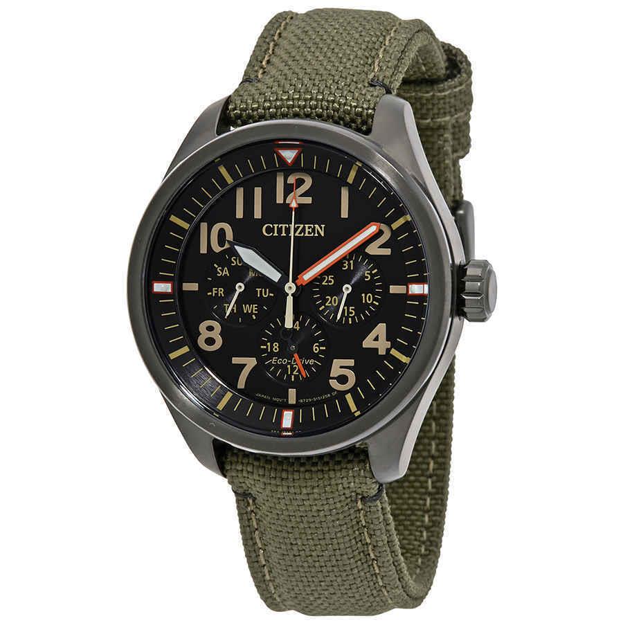 Citizen Chandler Multifunction Black Dial Men`s Watch BU2055-16E - Dial: Black, Band: Multicolor, Orange, Green, Bezel: Black PVD