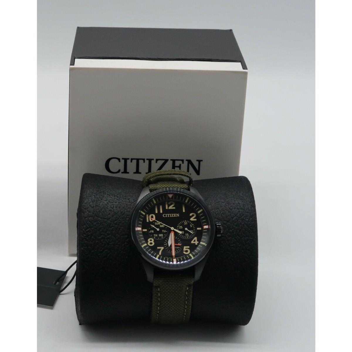 Citizen Chandler Multifunction Black Dial Dark Green Strap Men Watch BU2055-16E