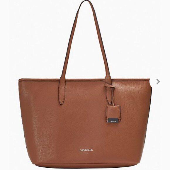 Calvin Klein Pebble Mid Tote Medium Bag Caramel Brown Women`s Handbag H0DAZGD2