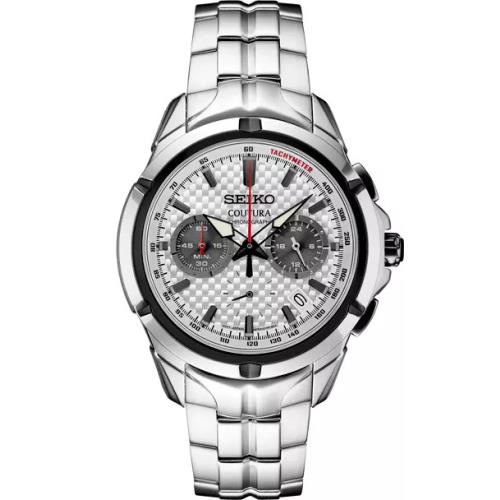 Seiko Coutura Chrono White Carbon Dial 43 mm Steel Quartz Men`s Watch SSB433 - Dial: Silver, Band: Silver