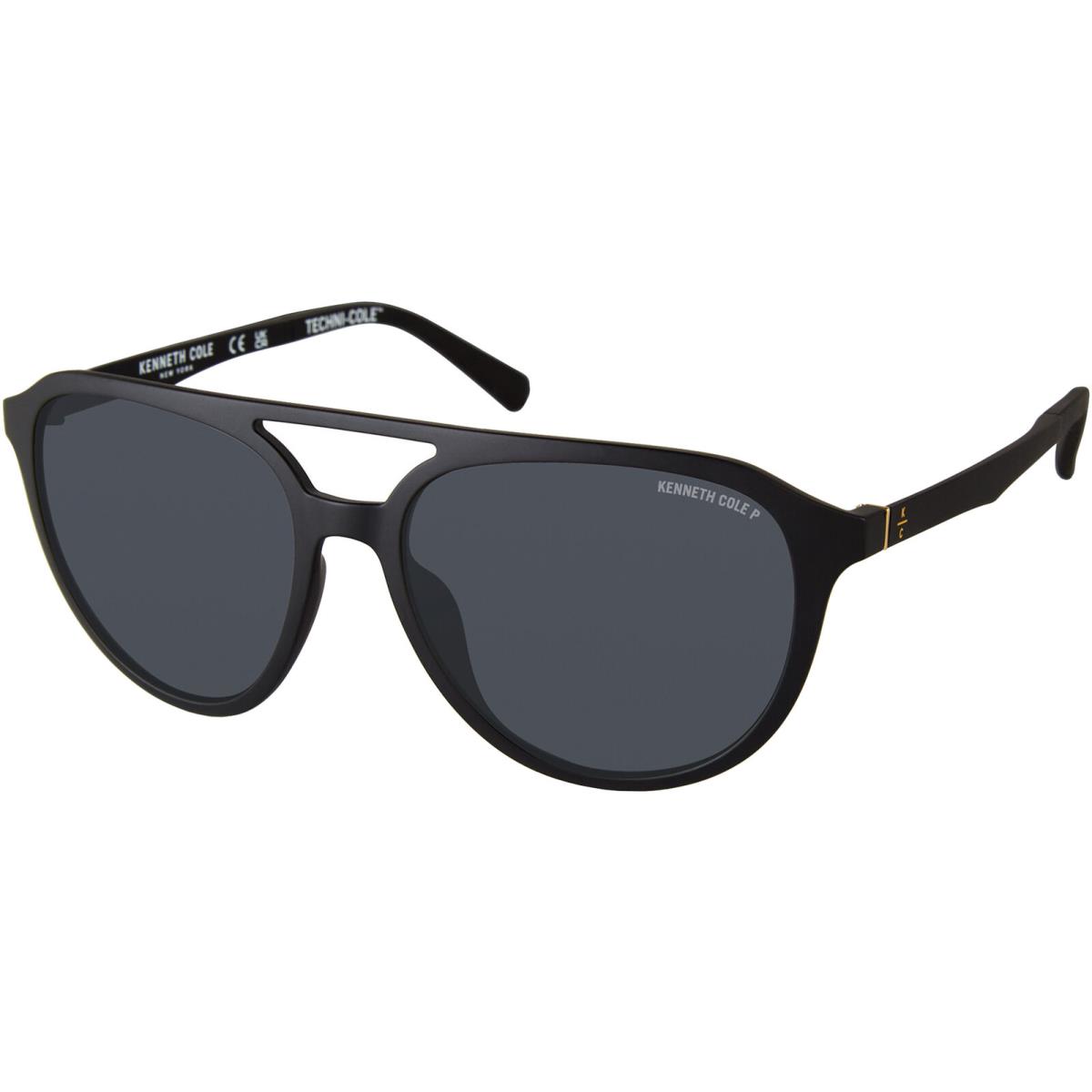 Kenneth Cole York Polarized Men`s Pilot w/ Flex Temples Sunglasses - KC7261 Matte Black/Smoke Polarized (02D)