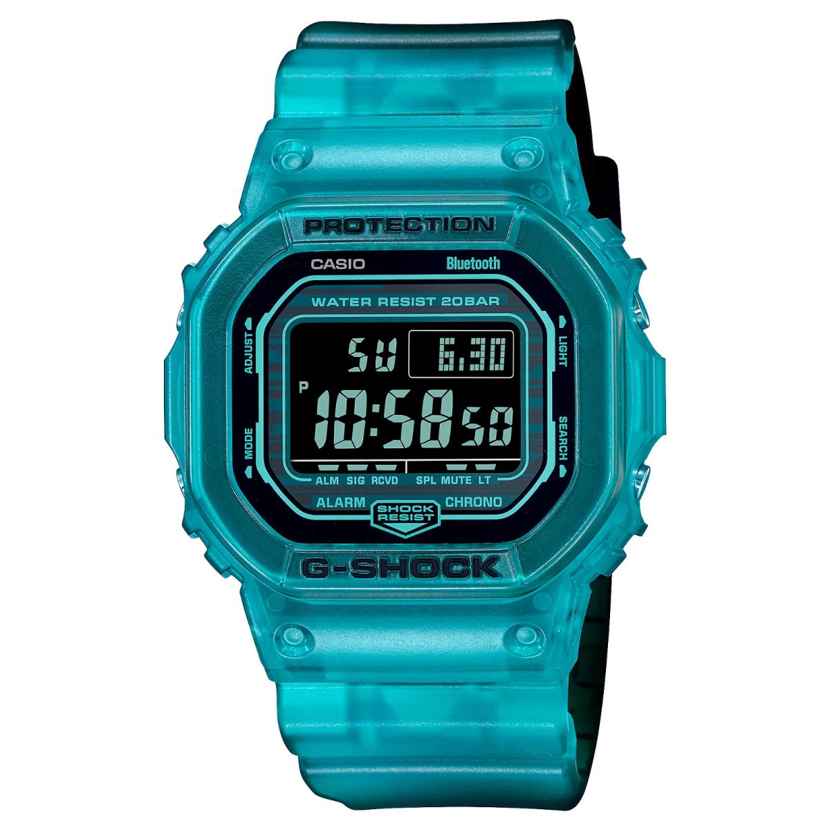Casio Men`s G-shock Bluetooth Digital Transparent Resin Strap Watch DWB5600G-2