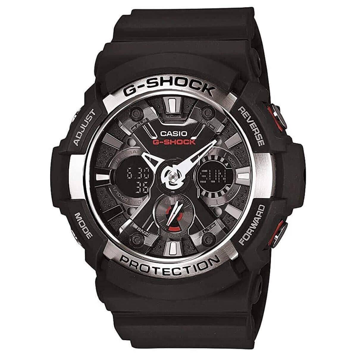 Casio GA200-1A Men`s G-shock Ana-digi World Timer Black Resin Alarm Dive Watch