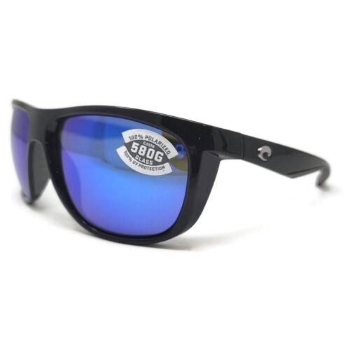 Costa Del Mar Kiwa Sunglasses Shiny Black Polarized Blue Mirror Glass 580G - Frame: Shiny Black, Lens: Blue