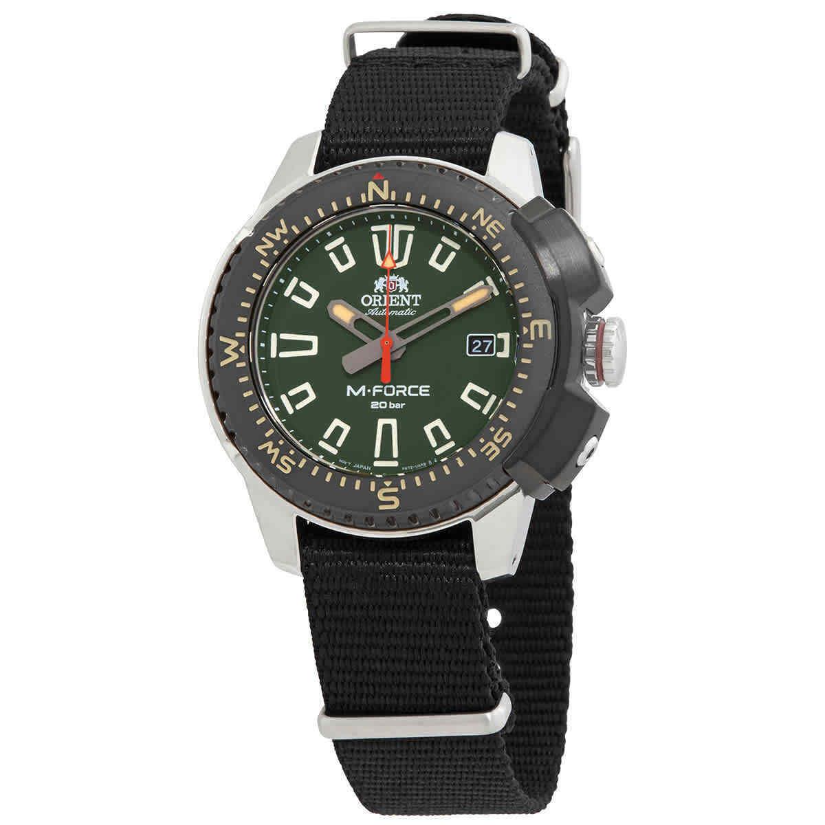 Orient M-force Automatic Green Dial Men`s Watch RA-AC0N03E10B - Dial: White, Band: Black, Bezel: Silver, White