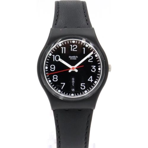 Swiss Swatch Originals Red Sunday Black Leather Watch Day-date 33mm GB750