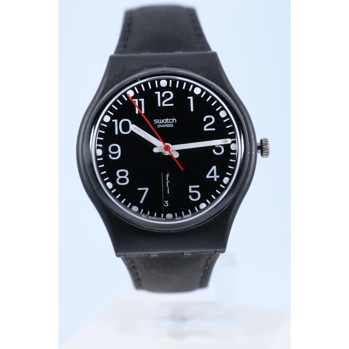 Swiss Swatch Originals Red Sunday Black Leather Watch Day-date 33mm GB750