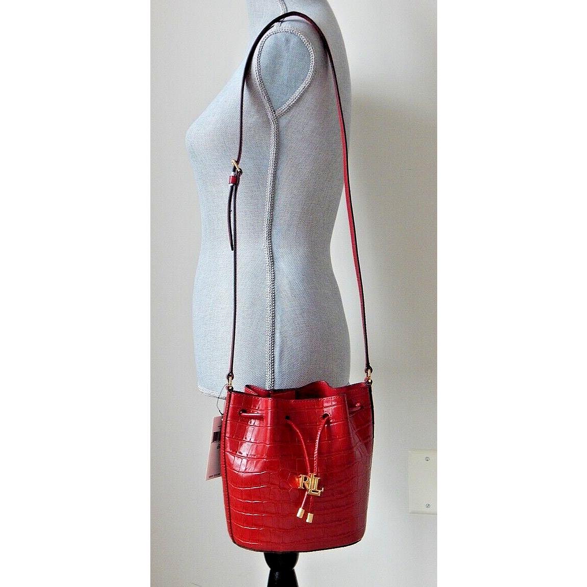 Ralph Lauren Fall 02 Croc Embossed Leather Red Drawstring Bucket Shld Bag OS