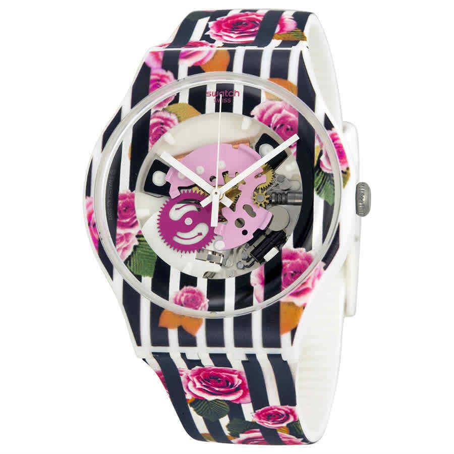 Swatch Rose Explosion Rose Patterned See Through Dial Rose Patterned Silicone