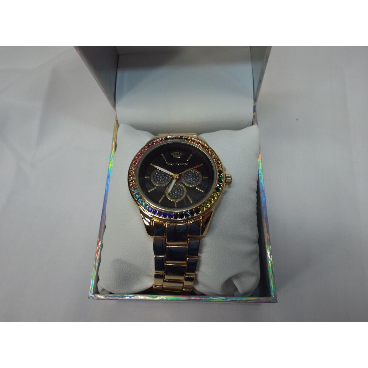 Womens Juicy Couture Black Label Gold Bling Metal Band Box Watch