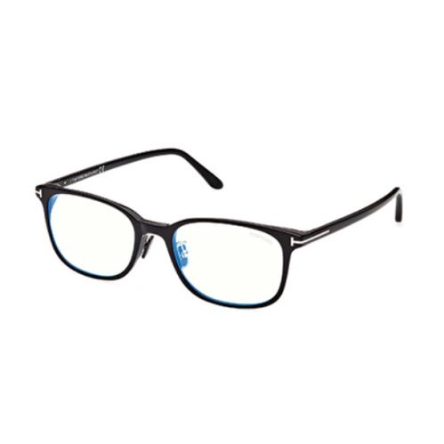 Tom Ford FT5852-D-B 001 Shiny Black Blue Block Lenses Rectangle Men`s Eyeglasses