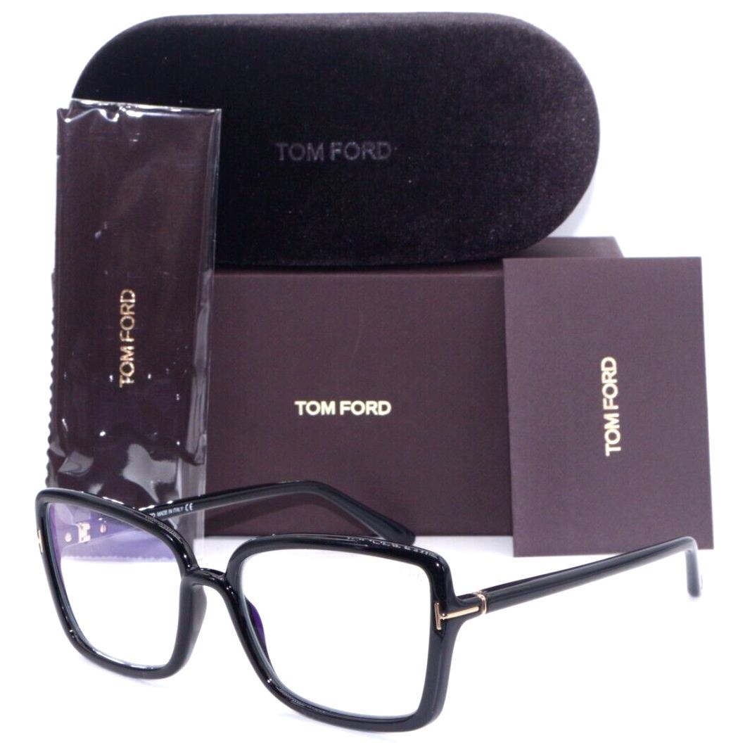 Tom Ford TF 5813-B 001 Polished Black-gold Frames Eyeglasses 56-17