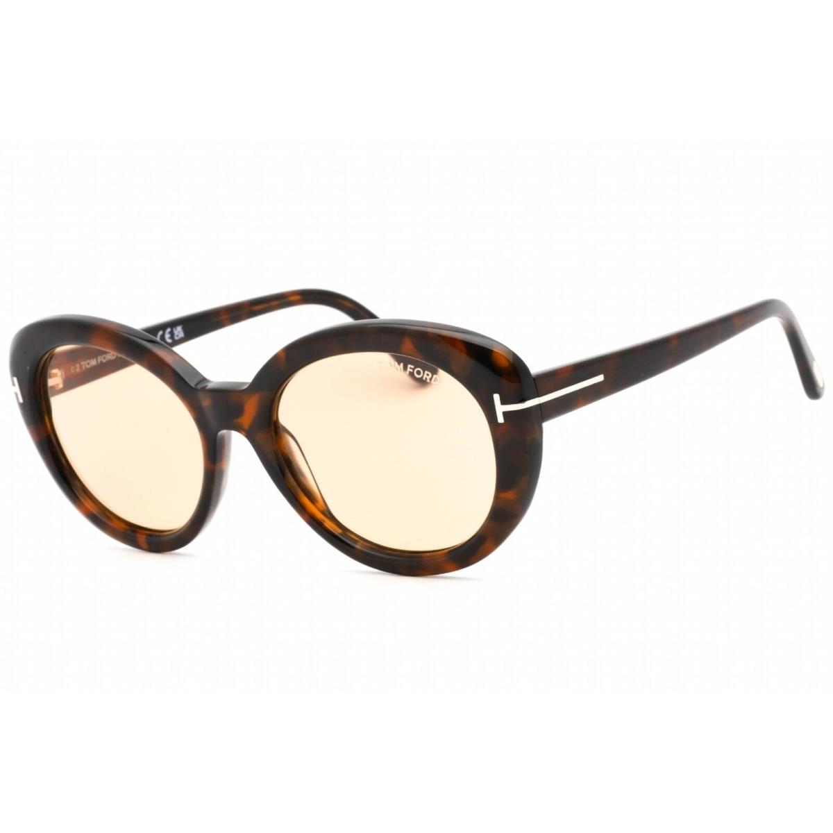 Tom Ford Women`s Sunglasses Shiny Dark Havana Plastic Cat Eye Frame FT1009 52E