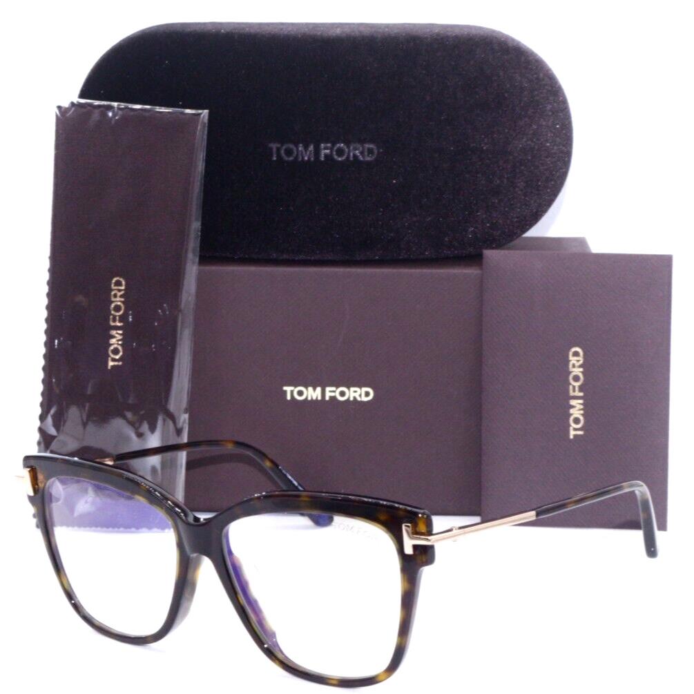 Tom Ford TF 5704-F-B 052 Havana with Gold Temples Eyeglasses 54-15