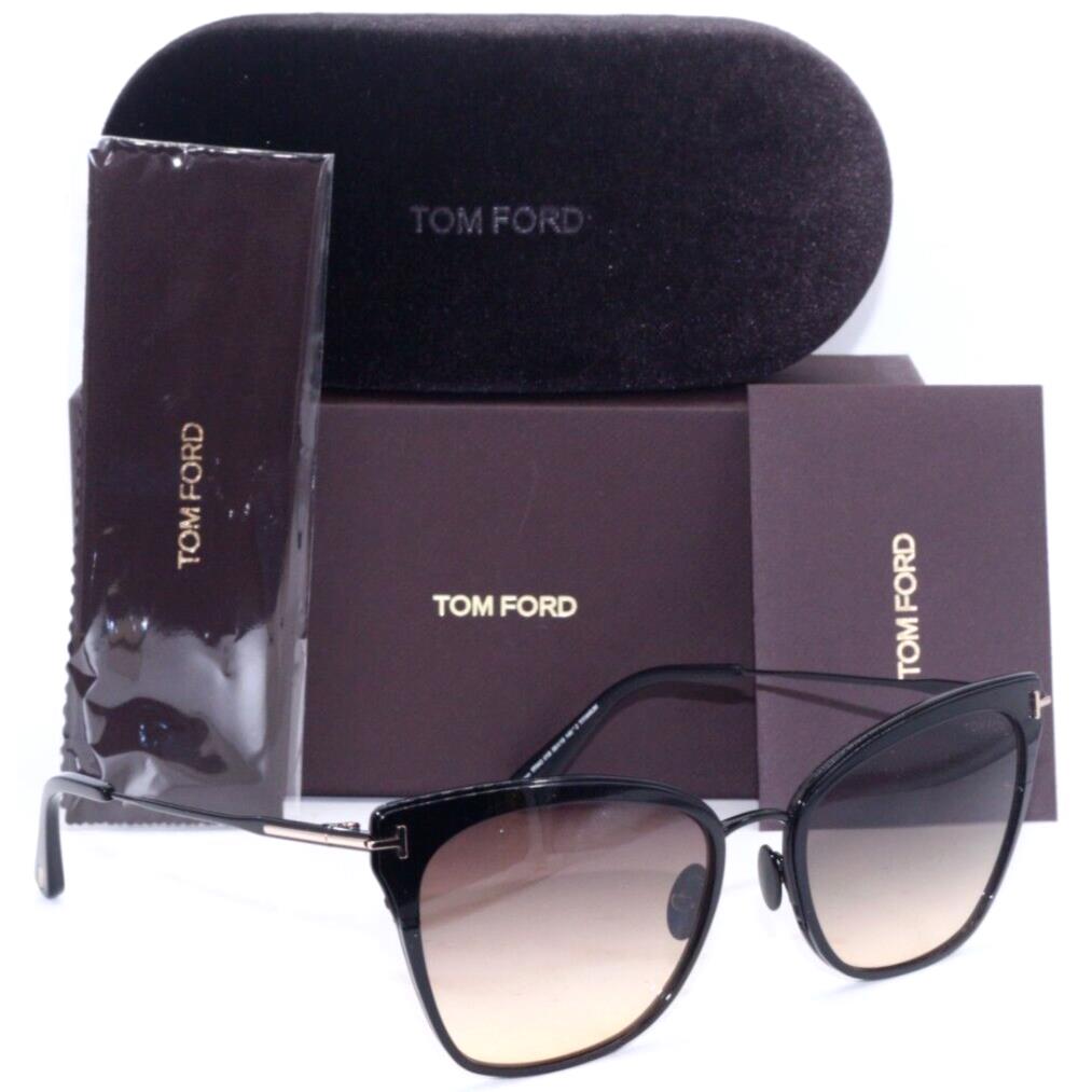 Tom Ford Faryn TF843 01B Titanium Black/brown Gradient Lens Sunglasses 56-19