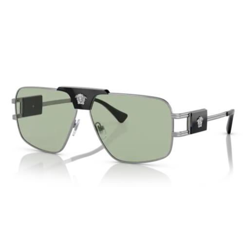 Versace VE2251 1001/2 Green/ Gunmetal Rectangular Men`s Sunglasses - Frame: Black, Lens: Green