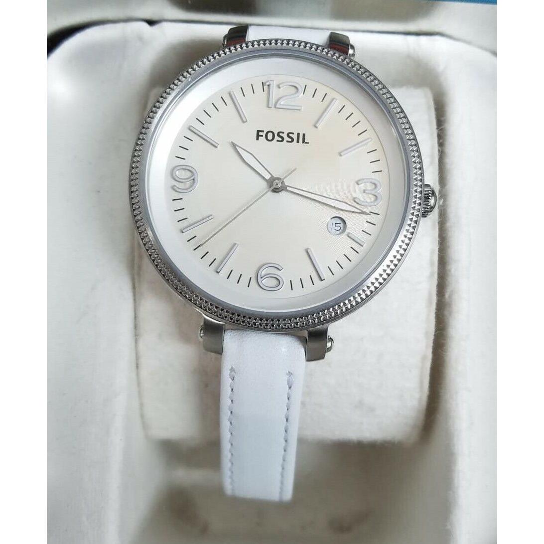 Fossil ES3276 Heather White Dial Leather Strap Women`s Watch