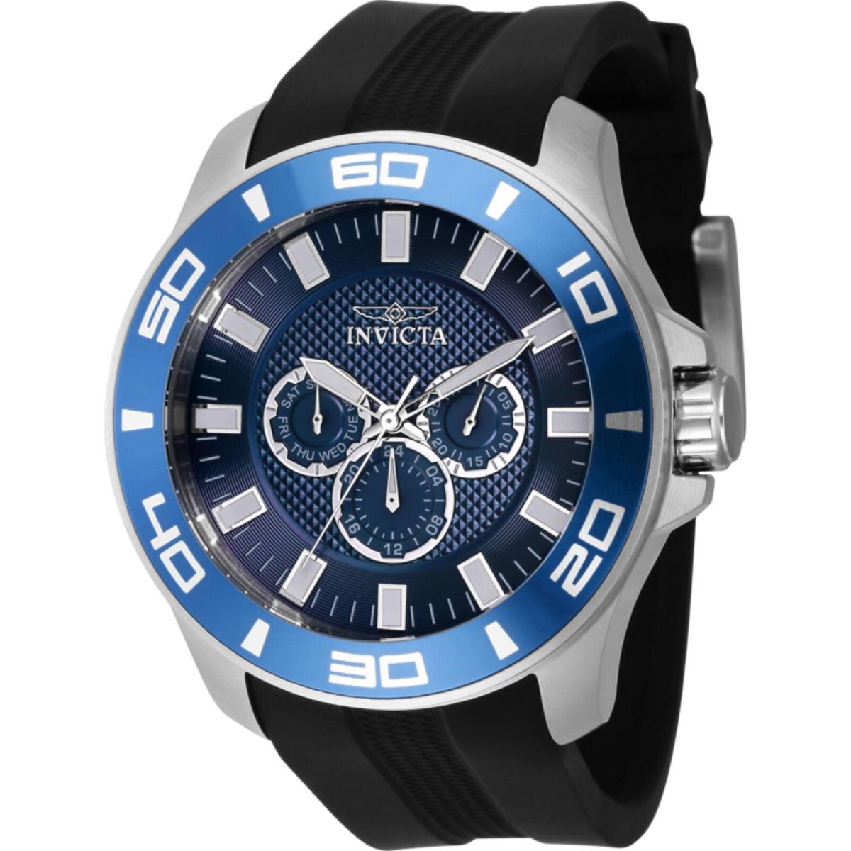 Invicta Men`s Watch Pro Diver Blue Dial Black Silicone Rubber Strap Quartz 37186