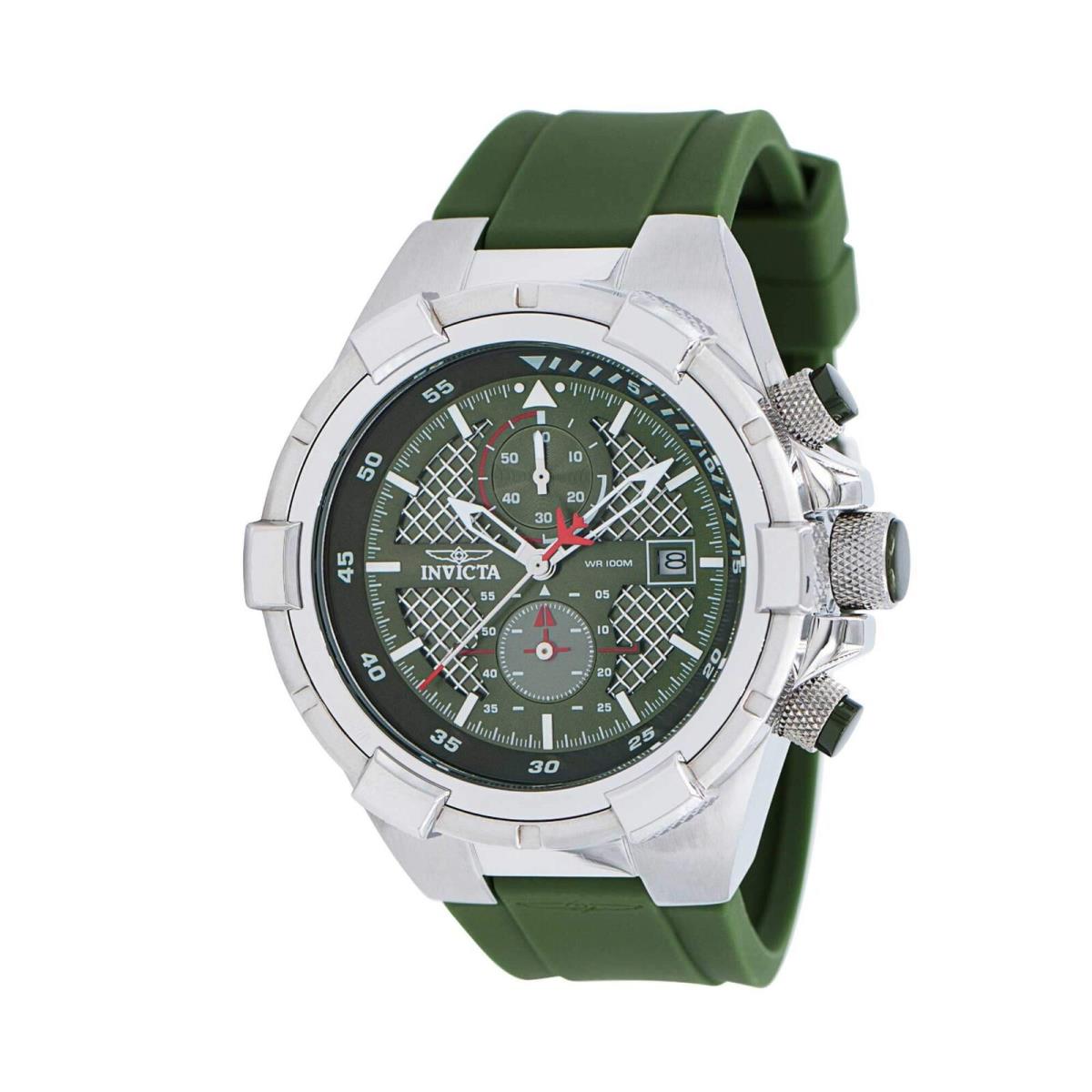 Invicta Men`s Watch Aviator Chronograph Green Dial Silicone Strap 39379