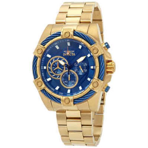 Invicta Bolt Chronograph Blue Dial Men`s Watch 25516 - Dial: Blue, Band: Yellow Gold-plated