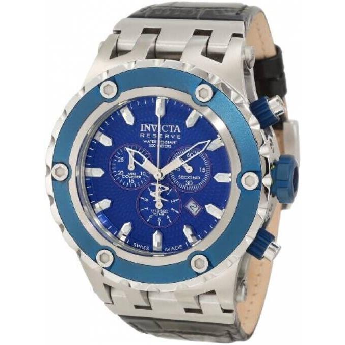 Invicta Men`s 10085 Chronograph Blue Dial Stainless Steel Leather Band Watch