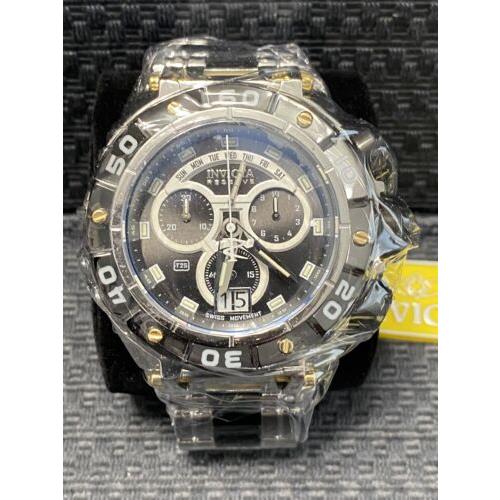 Invicta watch  - Black With Silver & White Accents And Traser Tubes Dial, Polished Silver Steel With Black Center Links And Gold Pins Band, Black With Gold Accents And Gray Numbers Bezel