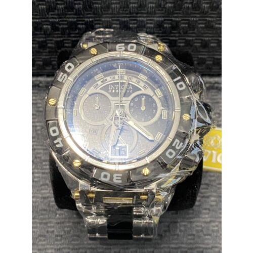 Invicta watch  - Black With Silver & White Accents And Traser Tubes Dial, Polished Silver Steel With Black Center Links And Gold Pins Band, Black With Gold Accents And Gray Numbers Bezel