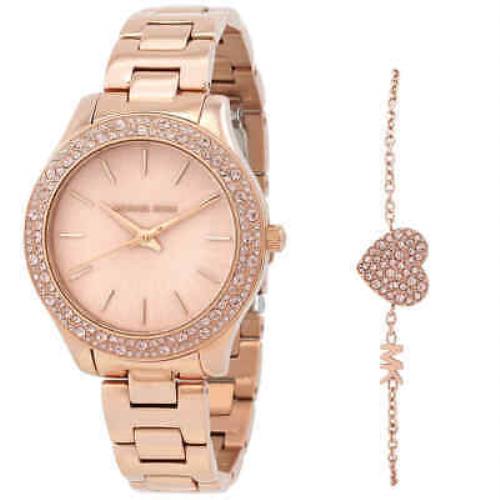 Michael Kors Liliane Quartz Crystal Pink Dial Ladies Watch MK1068SET - Dial: Pink, Band: Rose Gold-tone