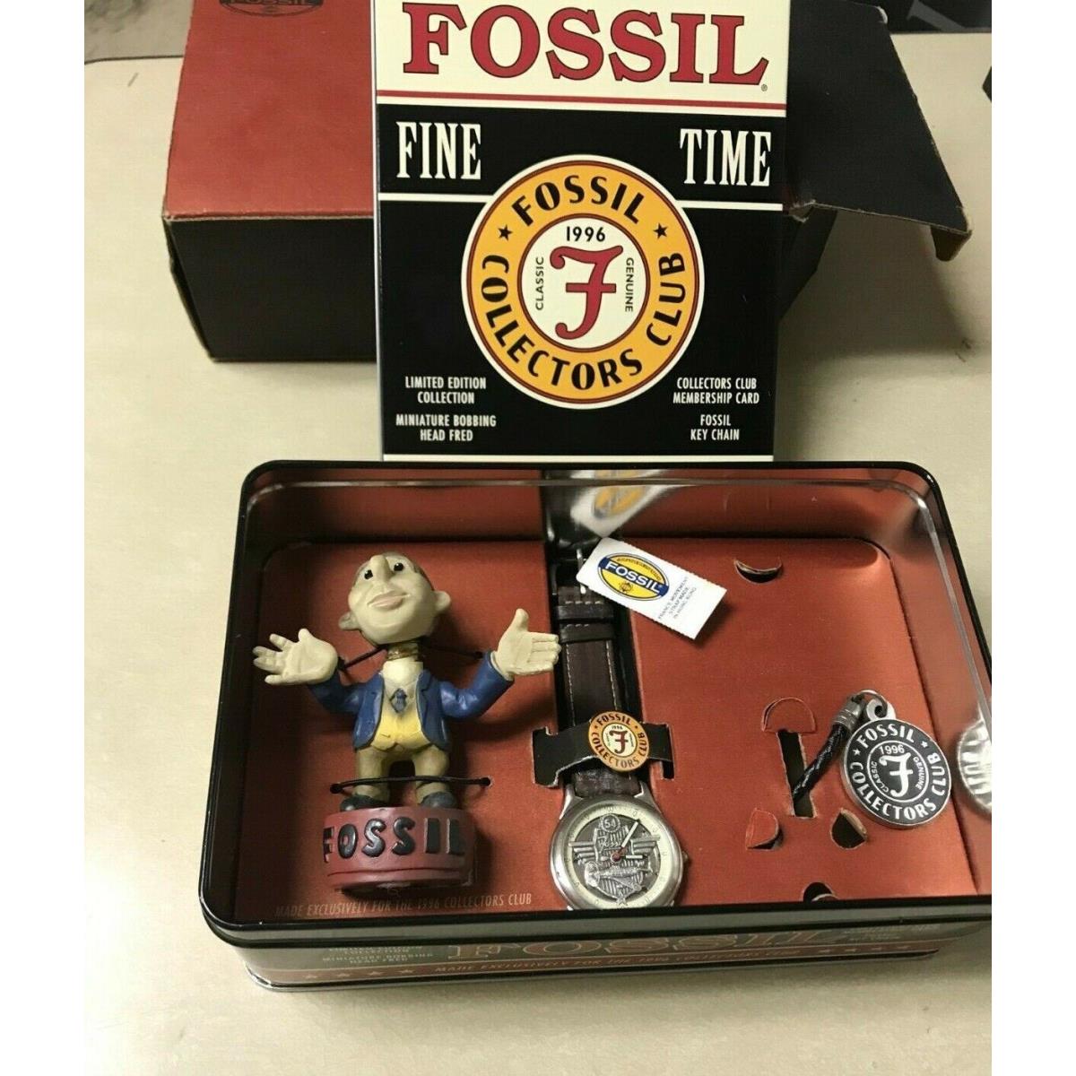 Fossil 1996 Collector`s Club Watch Includes Mr. Fossil Key Chain Rare