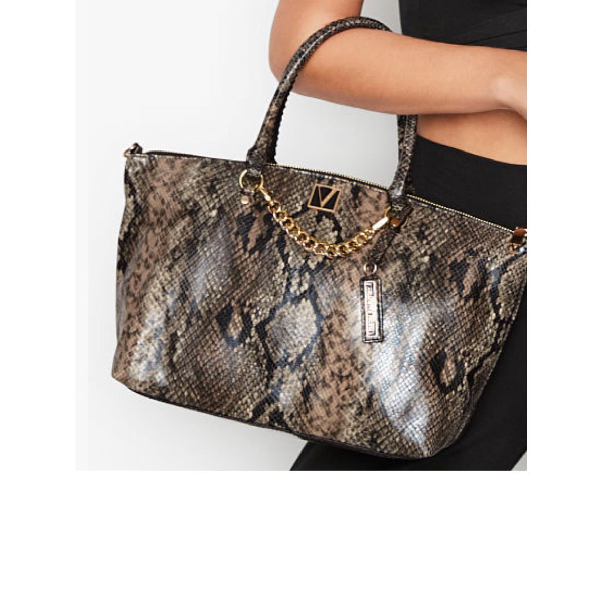 Victoria`s Secret. The Victoria Slouchy Satchel Python Print Bag - Exterior: Black, Lining: Black, Handle/Strap: Multicolor