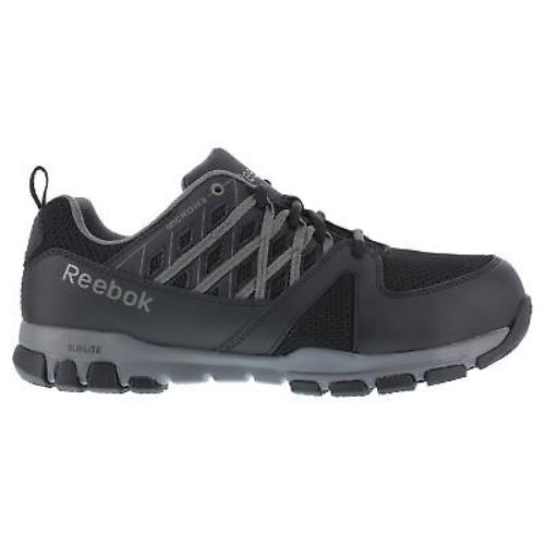 Reebok Mens Black Leather Work Shoes Athletic Oxford Sublite Soft Toe - Black