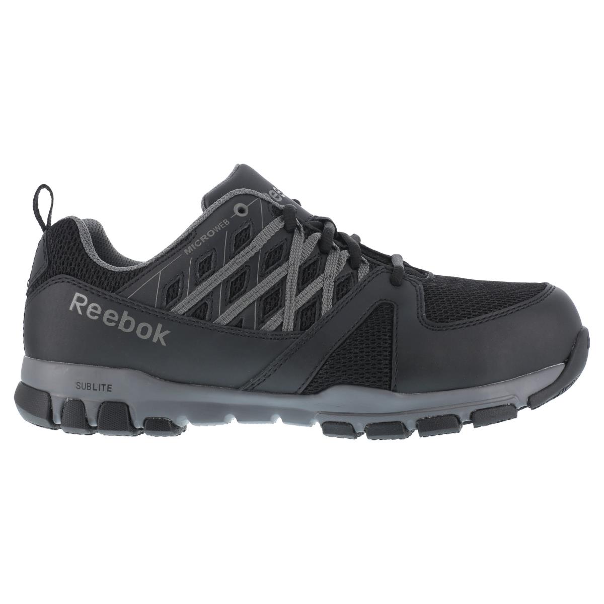 Reebok Mens Black Leather Work Shoes Athletic Oxford Sublite Soft Toe M