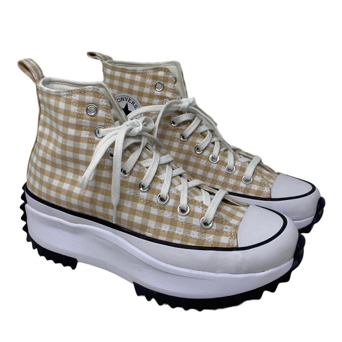 Converse Run Star Hi Platform Shoes Women Size Beige White Plaid Canvas A05999C