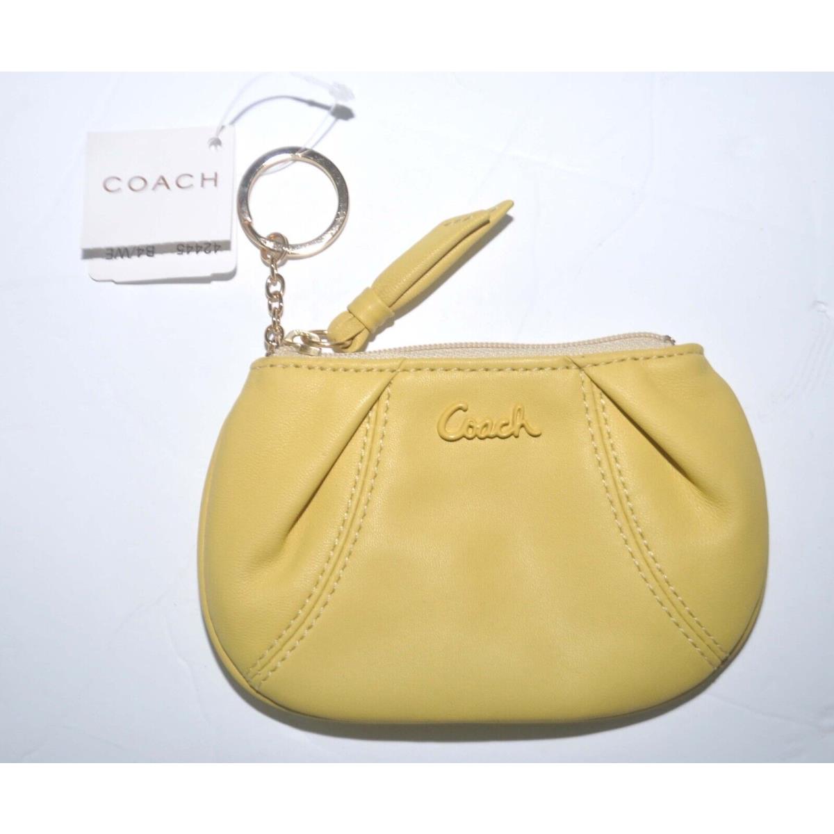 Coach Glove Leather Pale Yellow Small Zip Purse / Wallet with Key Ring