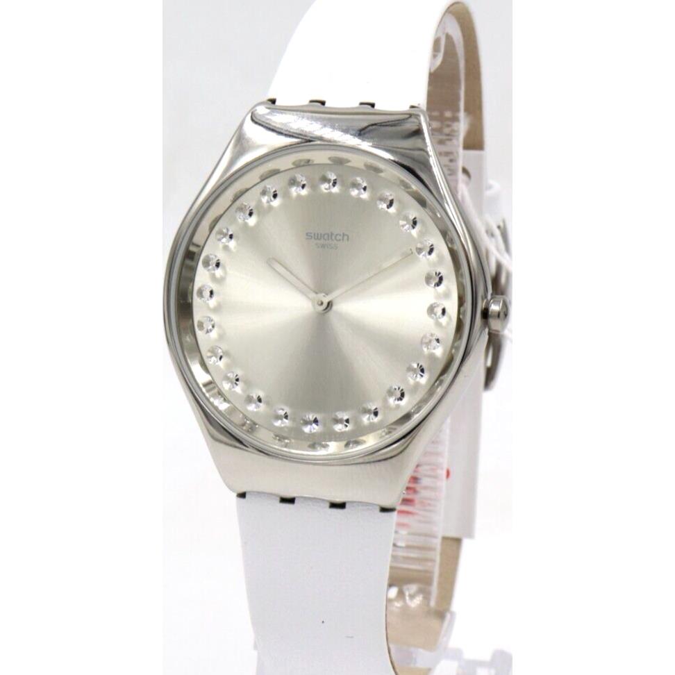 Swiss Swatch Irony Skin Bright Blaze White Silicone Watch 38mm SYX143