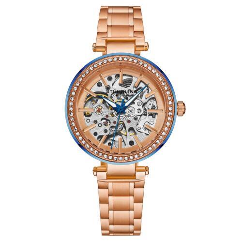 Stuhrling 4039 3 Automatic Skeleton Crystal Accents Rose Bracelet Womens Watch - Dial: , Band: Rose Gold