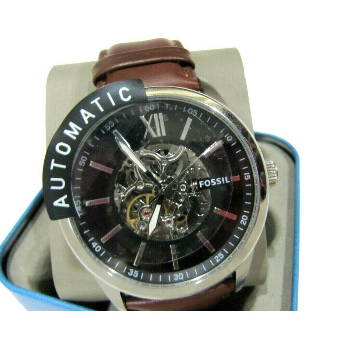 Fossil Men`s Flynn Automatic Watch BQ2386 Black Dial Brown Leather