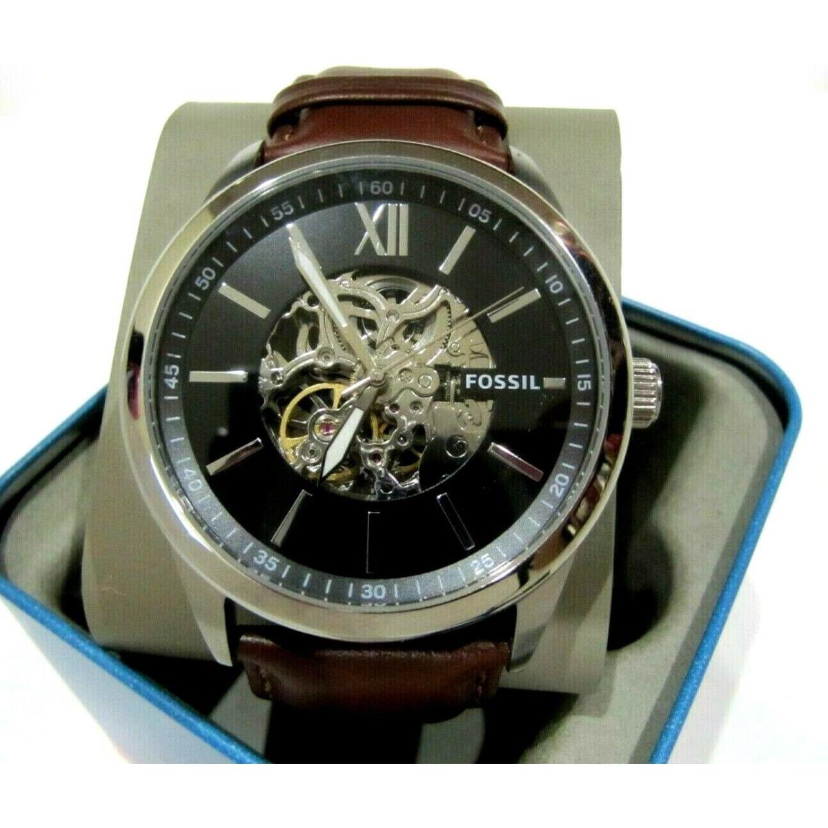 Fossil Men`s Flynn Automatic Watch BQ2386 Black Dial Brown Leather