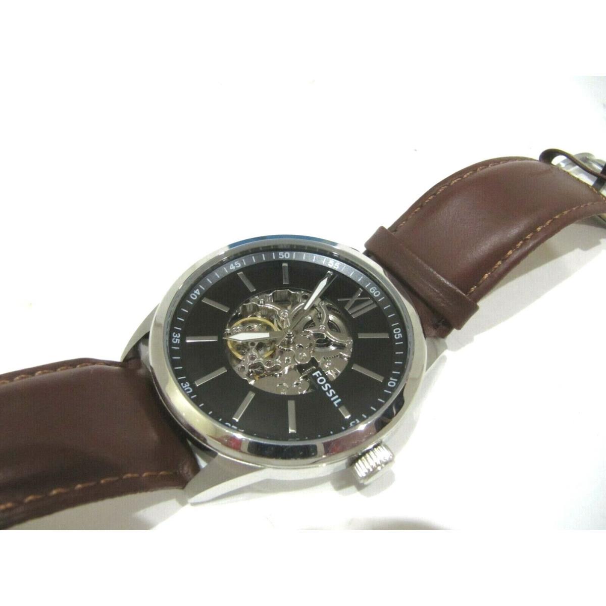 Fossil Men`s Flynn Automatic Watch BQ2386 Black Dial Brown Leather