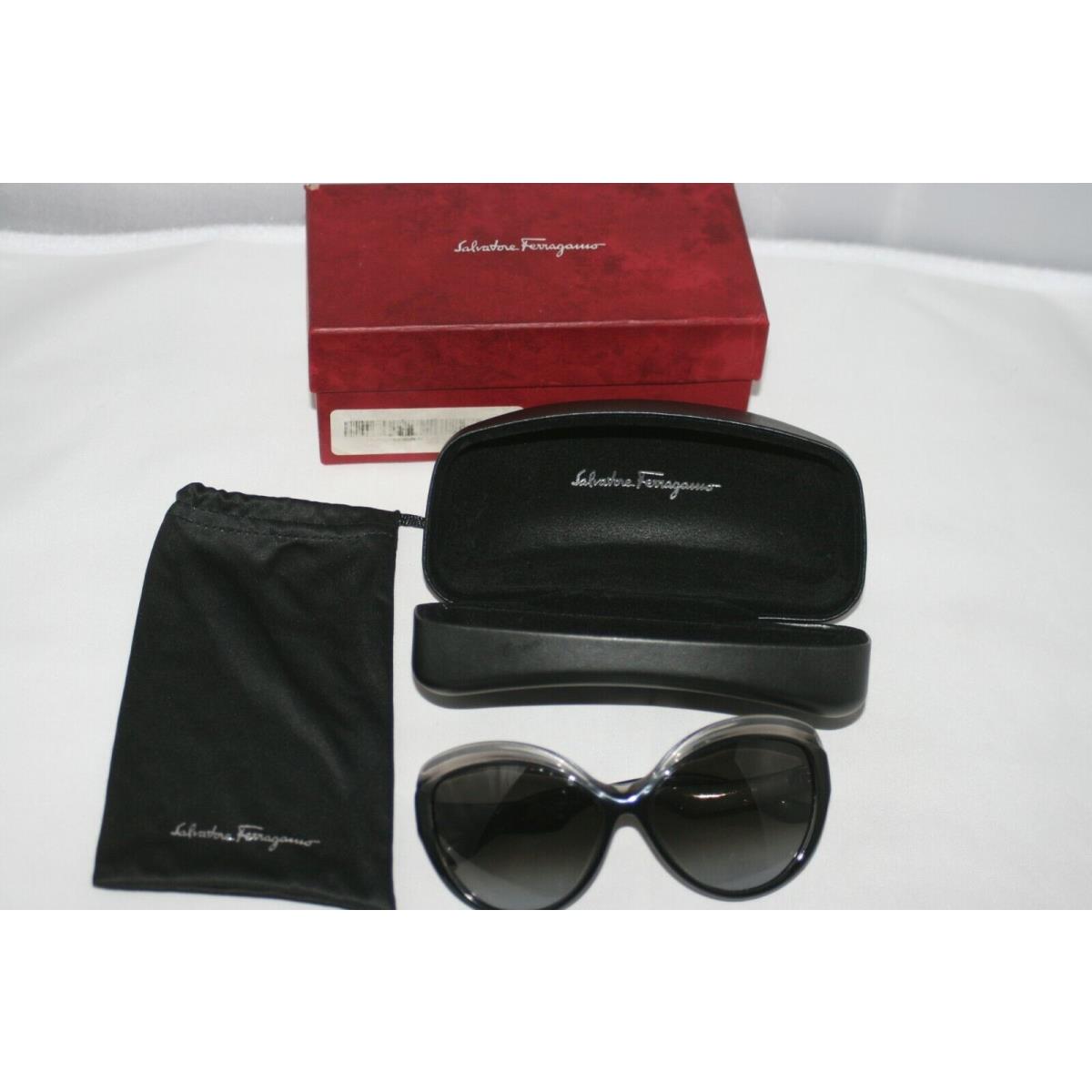 Salvatore Ferragamo SF705S Ladies Sunglasses Gray Black Translucent Cases Box